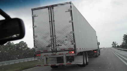 Camión con un intermitente encendido en la carretera